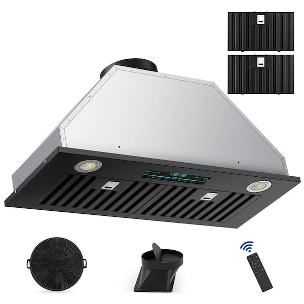 27.8 in. 900 CFM Convertible Ductless Insert Range Hood In Black With Touch Panel Control and 20-LED Lights