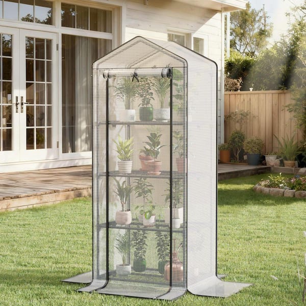 63 in. H x 19 in. D x 27 in. W 4-Tier Portable Greenhouse with Roll-Up Zipper Doors