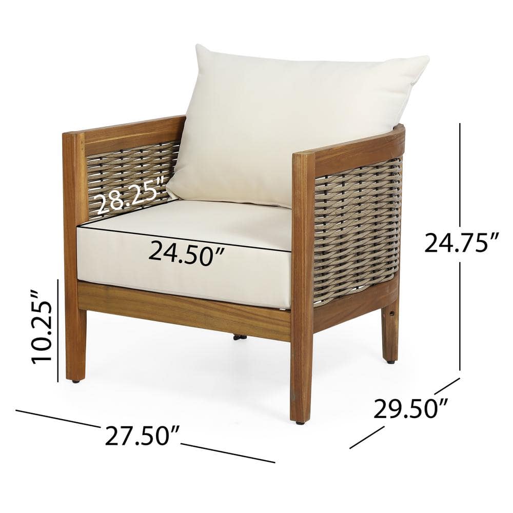 Acacia Wood Outdoor Club Chairs with Cushions, Set of 2