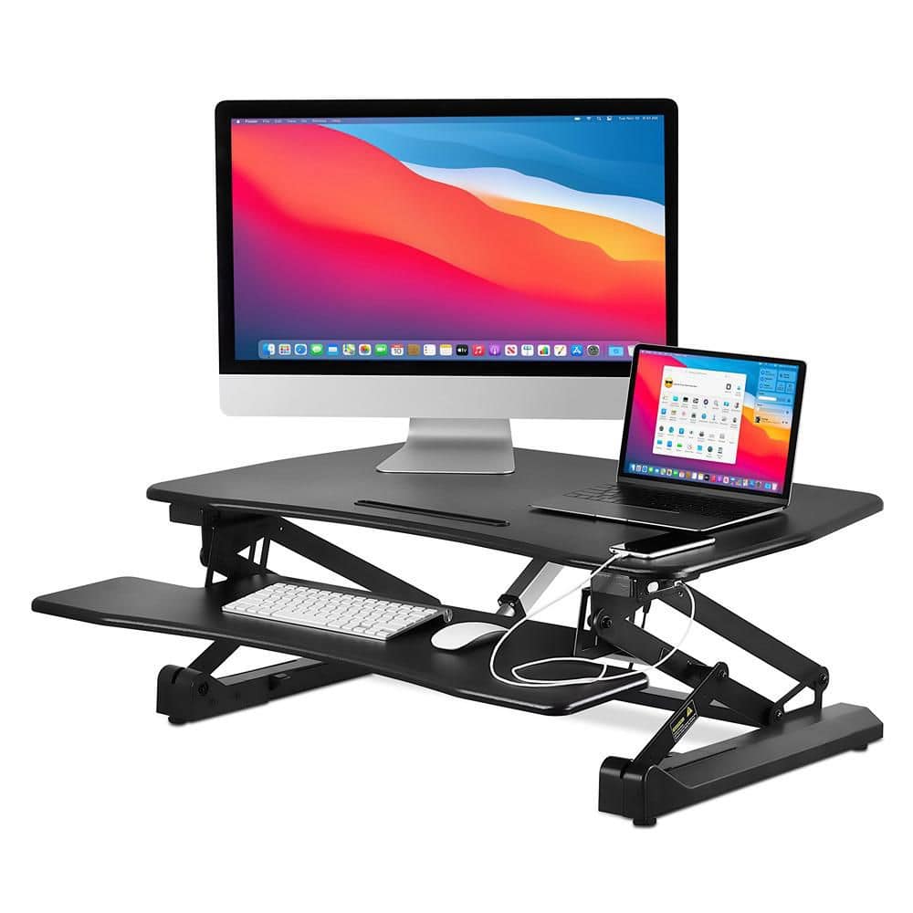 mount-it! 35.4 in. Black Electric Standing Desk Converter with Built-In USB Port