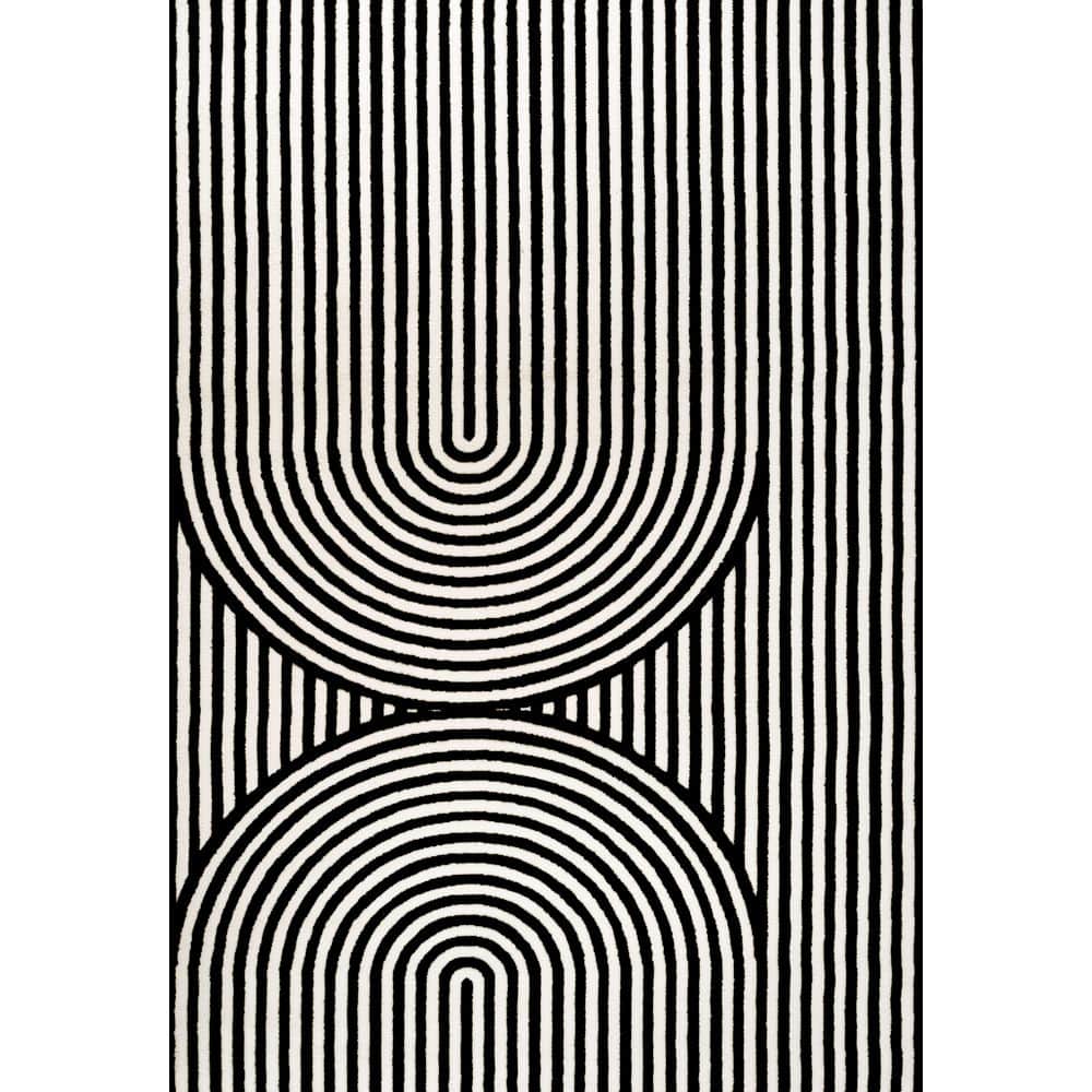 Sofia MidCentury Modern Arch Stripe 2-Tone High-Low Black/White 3 ft. x 5 ft. Indoor Area Rug price history on PriceWatchPro