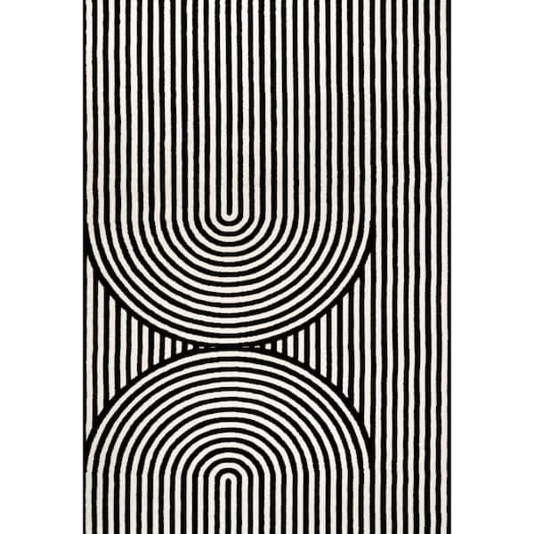 Sofia MidCentury Modern Arch Stripe 2-Tone High-Low Black/White 5 ft. x 8 ft. Indoor Area Rug