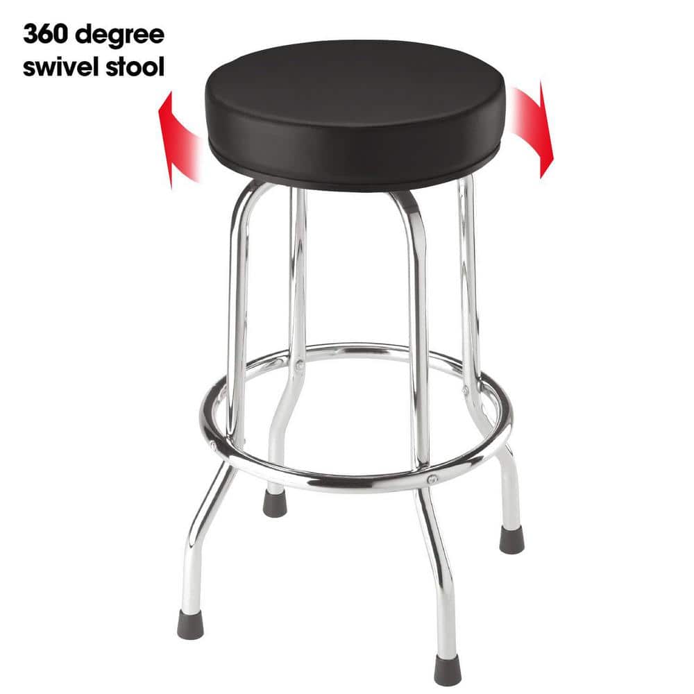 Red Swivel Leather and Metal Bar Stool, 29"