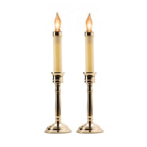 12 in. Brass Electric Christmas Window Candles with Solid Holder (Set of 2)