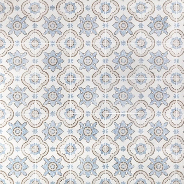 Valencia Basma 8 in. x 0.39 in. Matte Porcelain Encaustic Floor and Wall Tile Sample