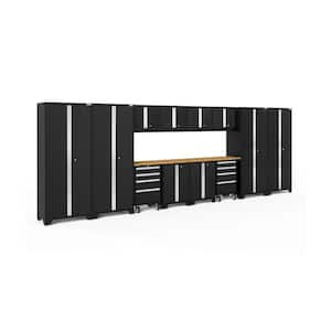 Bold Series 216 in. W x 76.75 in. H x 18 in. D 24-Gauge Steel Garage Cabinet Set in Black (14-Piece)