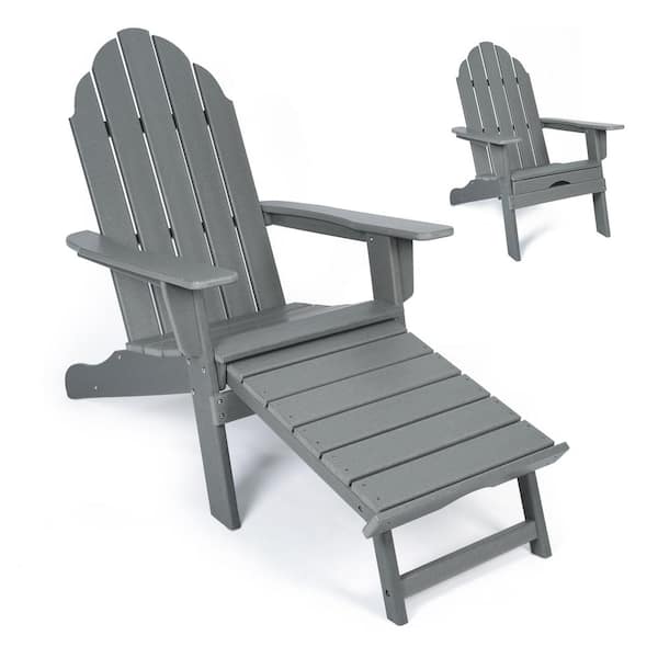 Utopia 4niture Mache Gray Wood Outdoor Lounge Chair with Built-In Retractable Ottoman