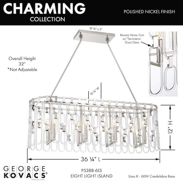 Charming 8-Light Charming Polished Nickel Island Chandelier with Clear Glass Accents