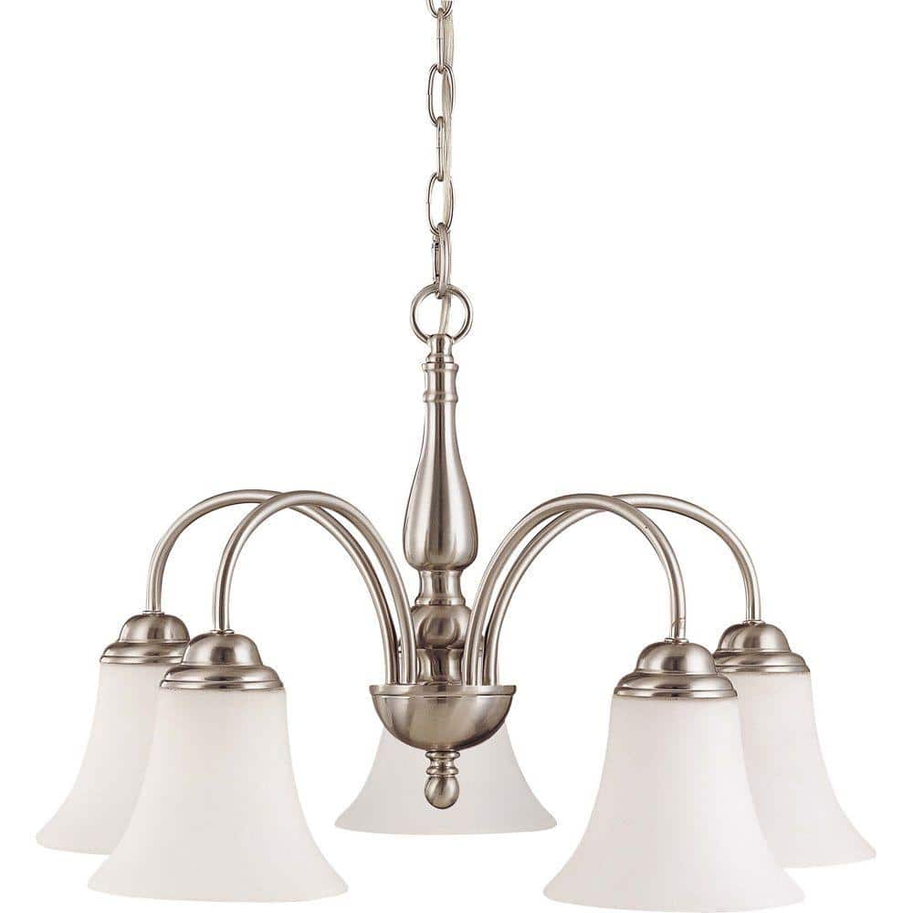 Elegant Brushed Nickel 5-Light Chandelier with Satin White Glass