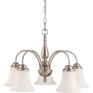 5-Light Brushed Nickel Chandelier with Satin White Glass Shade