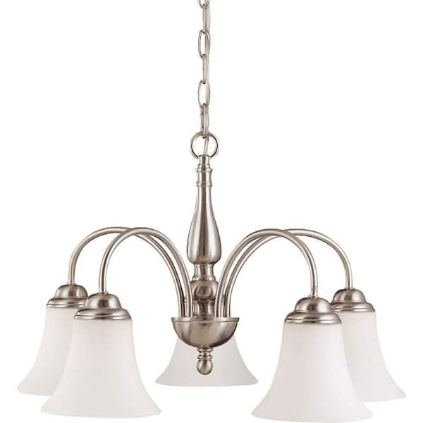 SATCO 5-Light Brushed Nickel Chandelier with Satin White Glass Shade