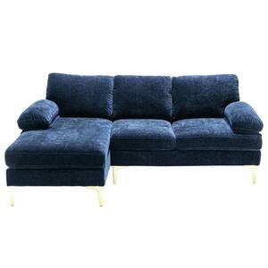 81.5 in. W Square Arm 3-Piece Poly Fabric L Shaped Sectional Sofa in Navy Blue with Ottoman