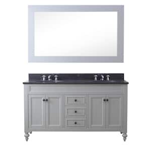Potenza 60 in. W x 33 in. H Vanity in Earl Grey with Granite Vanity Top in Blue Limestone with White Basins and Mirror