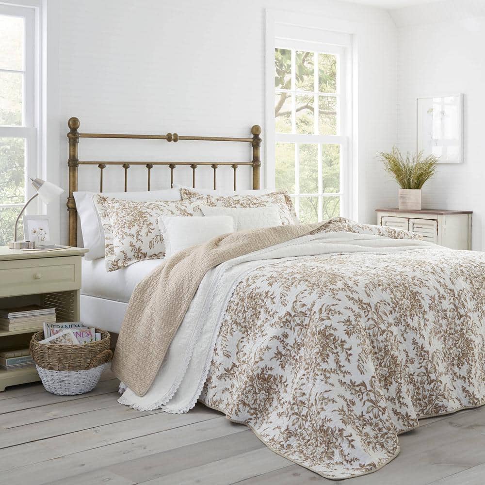 Laura Ashley Bedford 2-Piece Mocha Brown Floral Cotton Twin Quilt