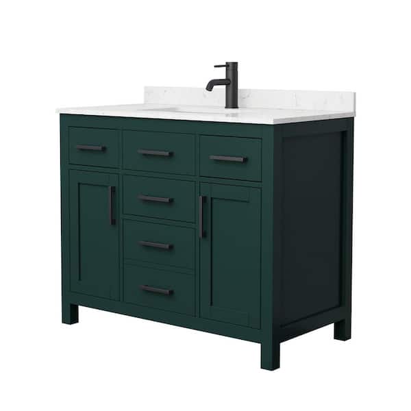 Wyndham Collection Beckett 42 in. W x 22 in. D x 35 in. H Single Sink Bathroom Vanity in Green with Carrara Cultured Marble Top