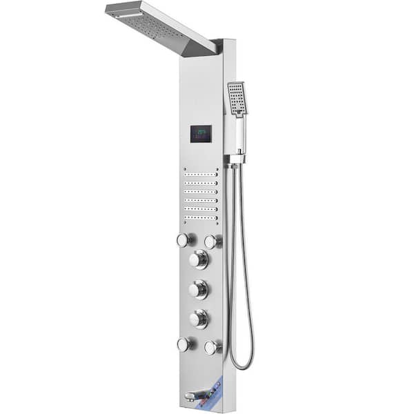 Shower Panel System, 6 Shower Modes, LED and Screen Hydroelectricity Shower Panel Tower, 5 Massage Jets, Wall-Mounted