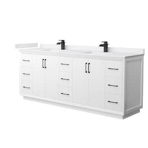 Strada 84 in. W x 22 in. D x 35 in. H Double Bath Vanity in White with White Cultured Marble Top