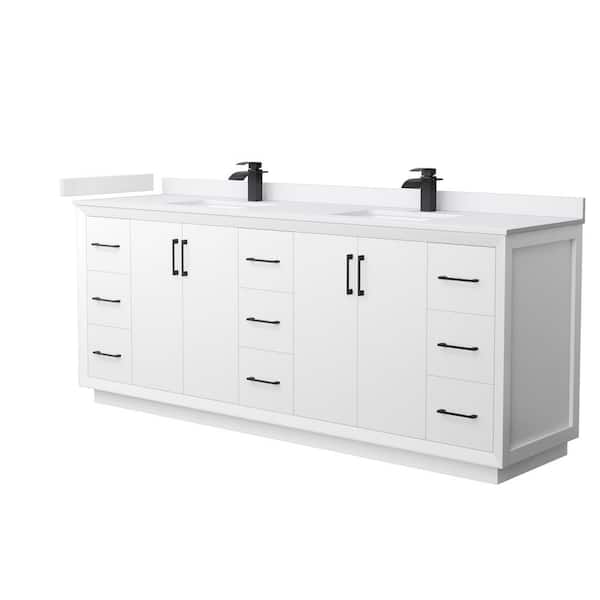 Wyndham Collection Strada 84 in. W x 22 in. D x 35 in. H Double Bath Vanity in White with White Cultured Marble Top