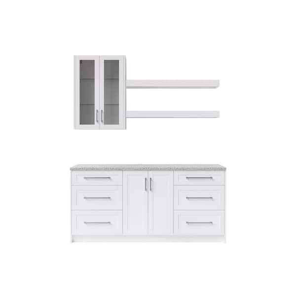 NewAge Products Home Bar White Cabinet Set with Shelves and Drawer Cabinets (7-Piece)