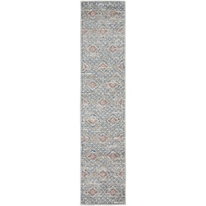 Concerto Blue/Ivory 2 ft. x 8 ft. Bordered Contemporary Kitchen Runner Area Rug