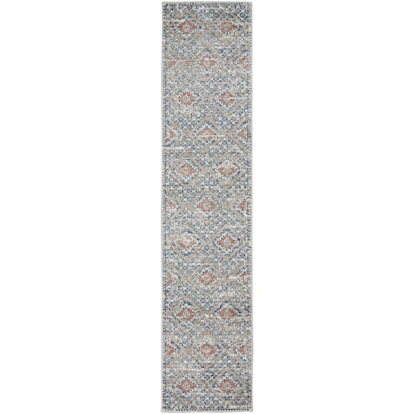 Nourison Concerto Blue/Ivory 2 ft. x 8 ft. Bordered Contemporary Kitchen Runner Area Rug