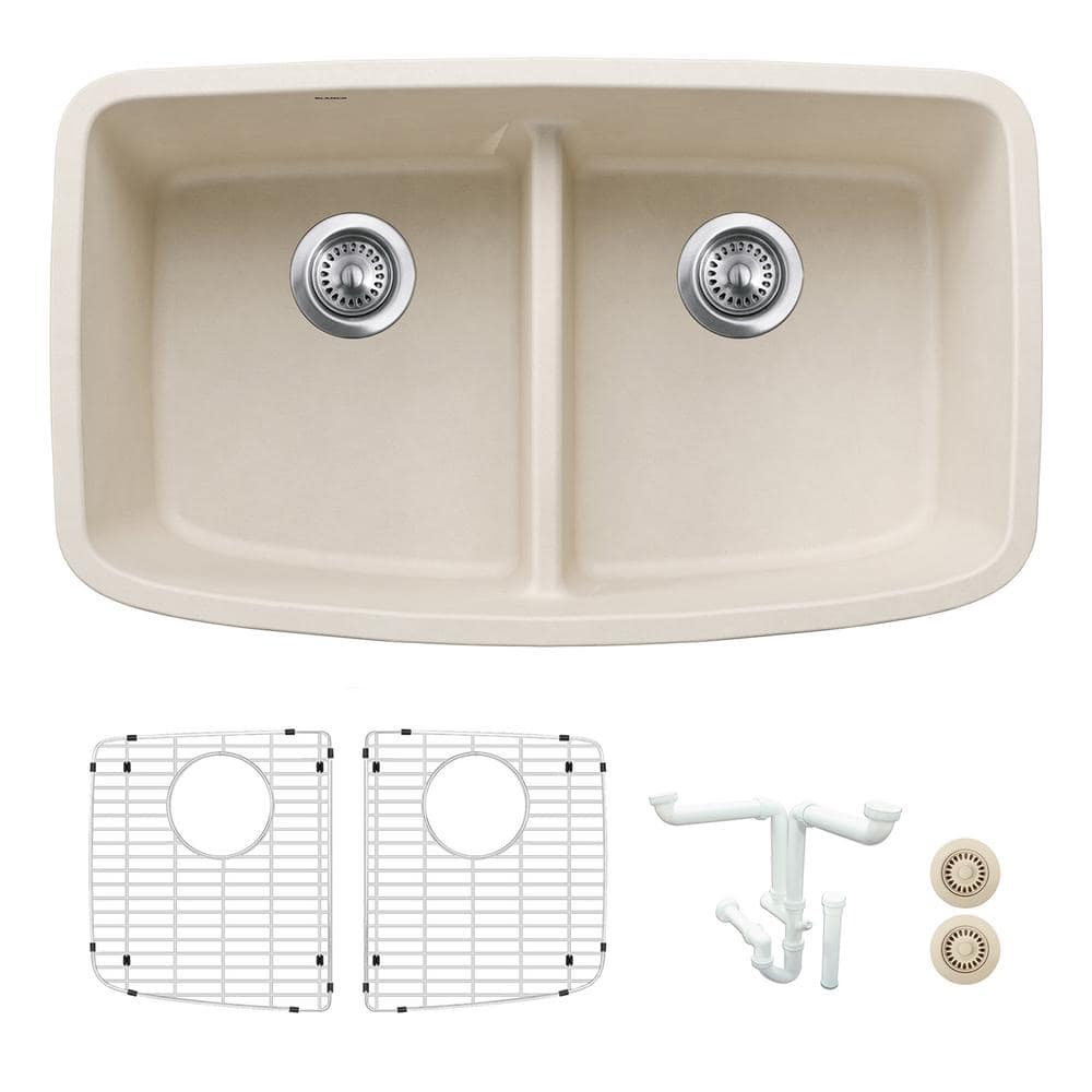 Valea 32 in. Undermount Double Bowl Soft White Granite Composite Kitchen Si
