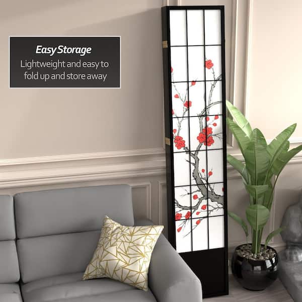 Red Lantern 7 ft. Black 5-Panel Room Divider 84CBLSS-BLK-5P - The