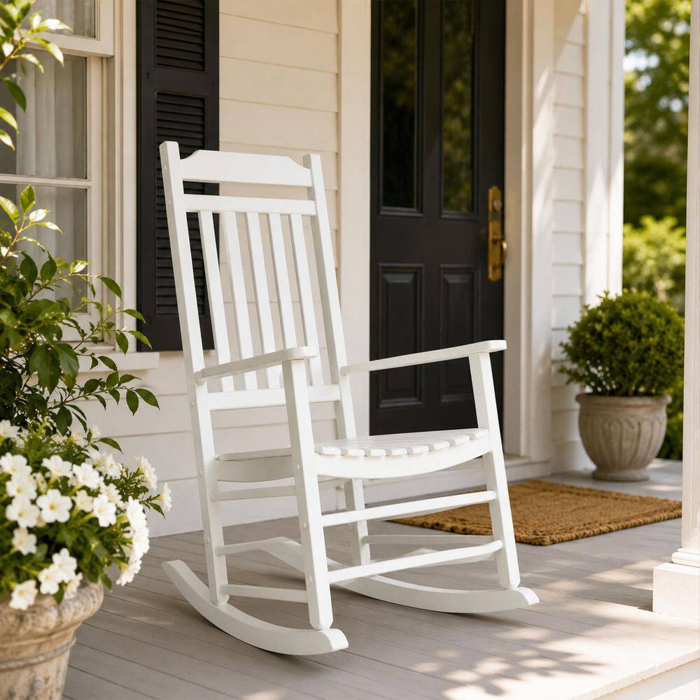 KOZYARD Porch Rocker Solid White Wood Outdoor Rocking Chair