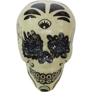 5.5 in. Off-White Sugar-Skull Inspired Day of the Dead Yard Decoration with Black and Silver Accents
