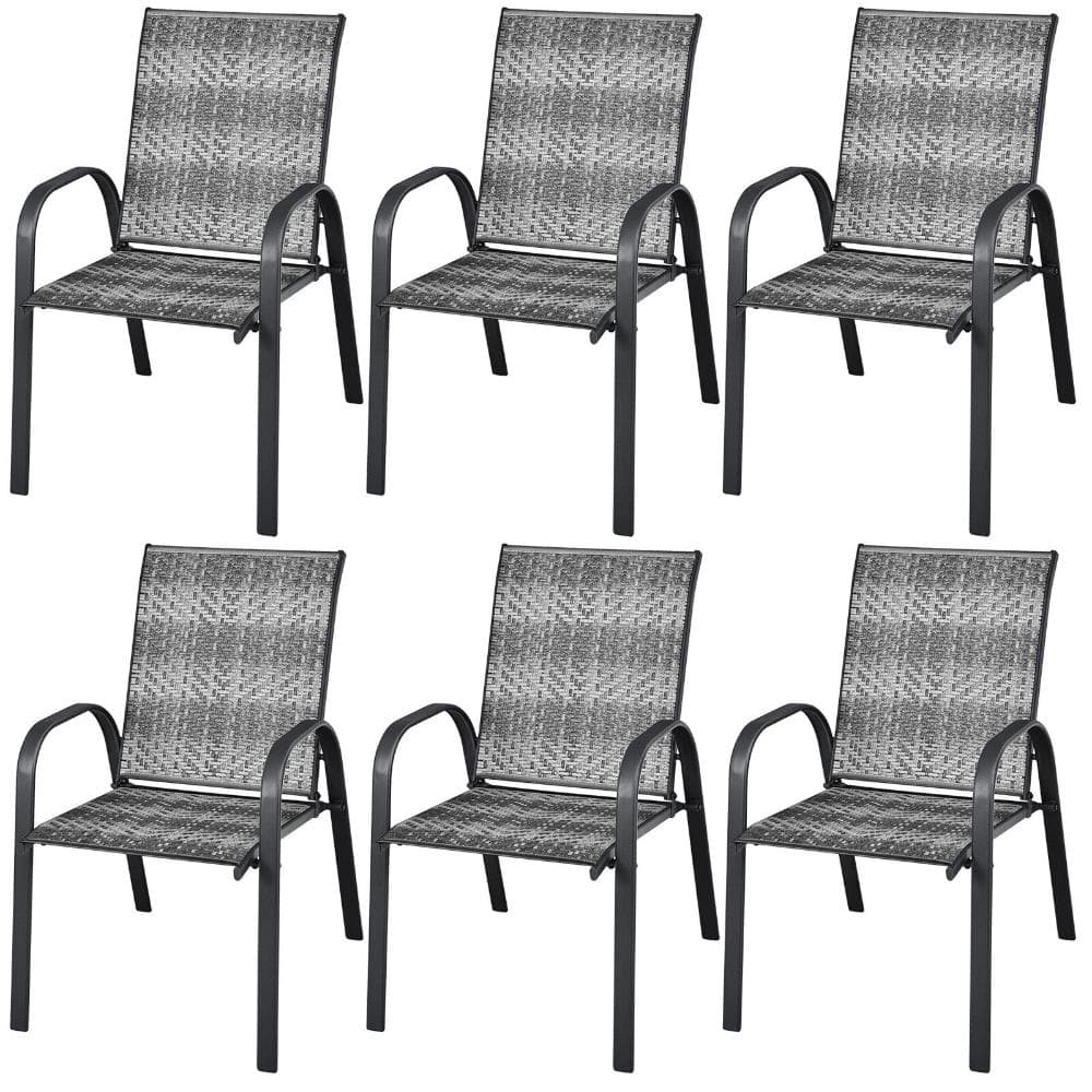 Set of 6 Stackable PE Wicker Patio Dining Chairs with Steel Frames and 350 lb. Capacity, Gray price history on PriceWatchPro