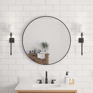 32 in. W x 32 in. H Small Round Anodized Aluminum Framed Wall Bathroom Vanity Mirror in Matte Black