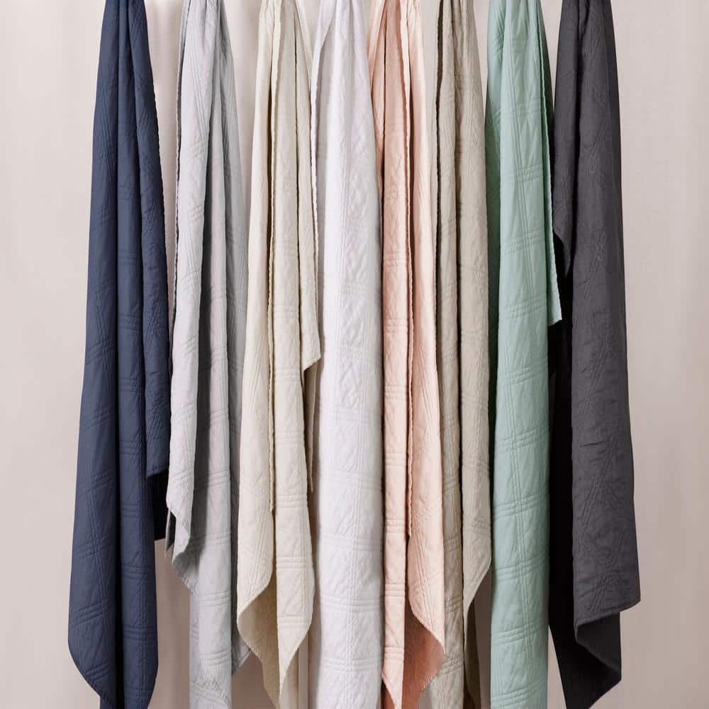Cream Linen Front Cotton Back Quilted Throw Blanket