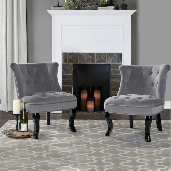 Jayden Creation Jane Grey Tufted Accent, Living Room Accent Chairs Set Of 2