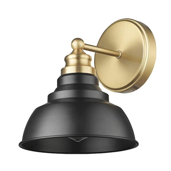 Bishop 8 in. Matte Black and Brass 1-Light Wall Sconce