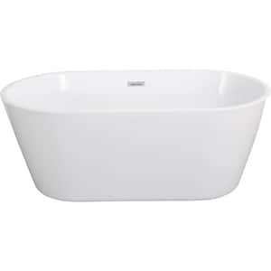 55 in. x 31-1/2 in. Acrylic Freestanding Contemporary Soaking Bathtub with Chrome Overflow and Drain in Gloss White