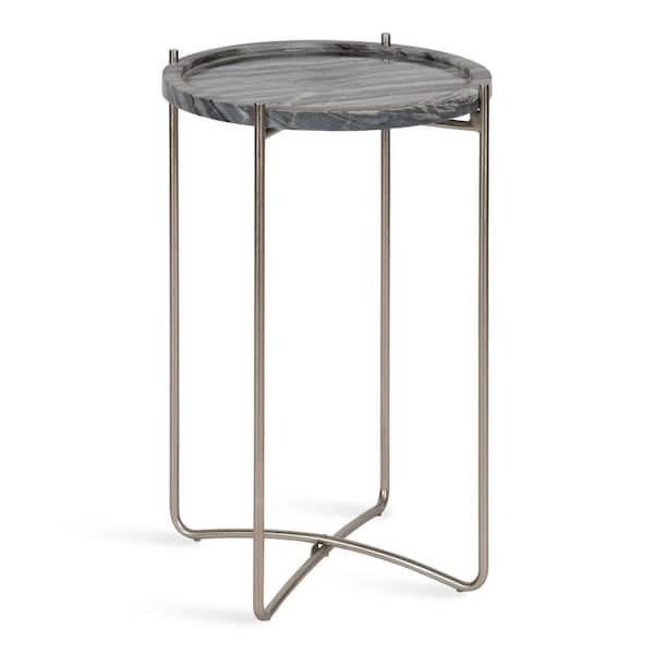 Kate and Laurel Vale 15.50 in. Silver Round Marble End Table