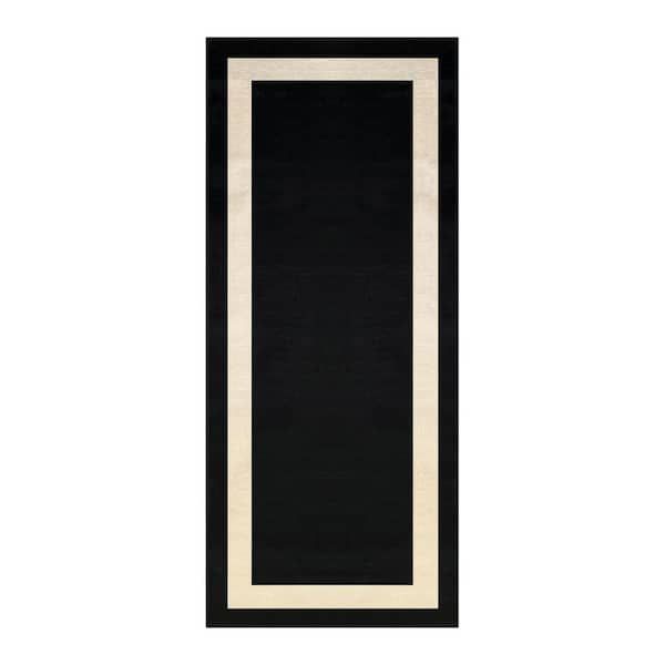 PLAYA RUG Everest Black Creme 2 ft. 2 in. x 6 ft. Machine Washable Geometric Modern Border Polyester Non-Slip Backing Area Rug