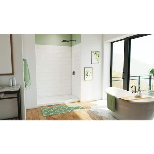 DreamStone 32 in. L x 60 in. W x 84 in. H Alcove Shower Kit with Shower Wall and Shower Pan in Modern White