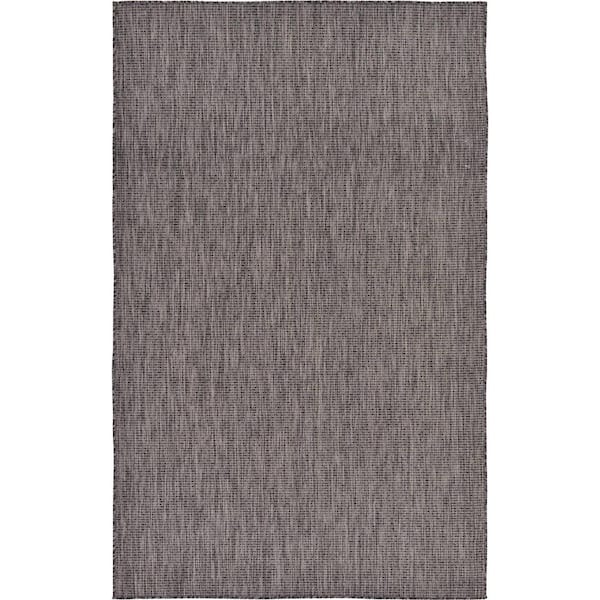 Unique Loom Outdoor Solid Black 5' 0 x 8' 0 Area Rug