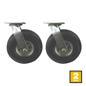 10 in. Black Rubber and Steel Pneumatic Swivel Plate Caster with 350 lb. Load Rating (2-Pack)