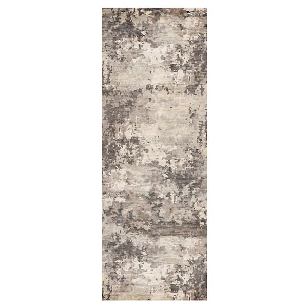Gertmenian Crystal Print Kaori Beige 2 ft. x 6 ft. Abstract Digitally Printed Polyester Runner Rug