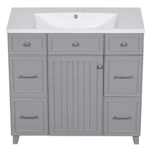 36 in. W x 18 in. D x 34 in. H Single Sink Freestanding Bath Vanity in Gray with White Cultured Marble Top