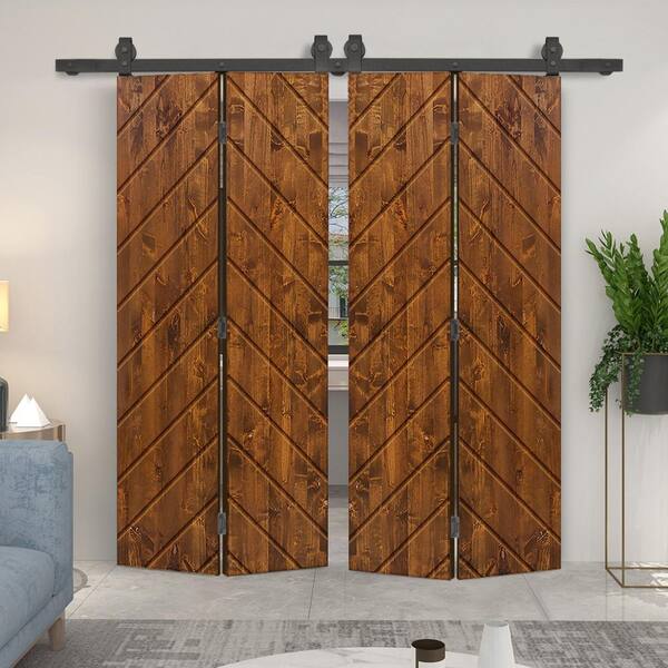 CALHOME Herringbone 44 in. x 84 in. Walnut-Stained Hollow Core