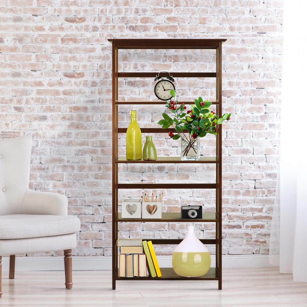 Mission Style Solid Walnut 5-Shelf Bookcase in Dark Stain
