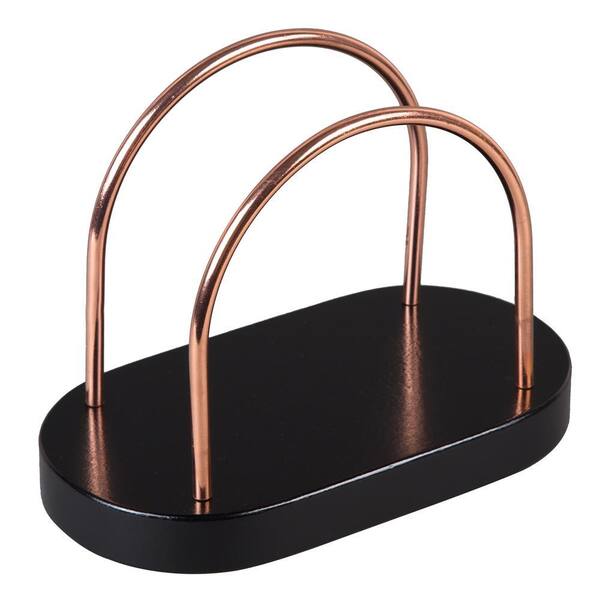 Black Copper Finished Iron Wire Napkin Holder Table Top Tissue Dispenser with Chestnut Wood Base