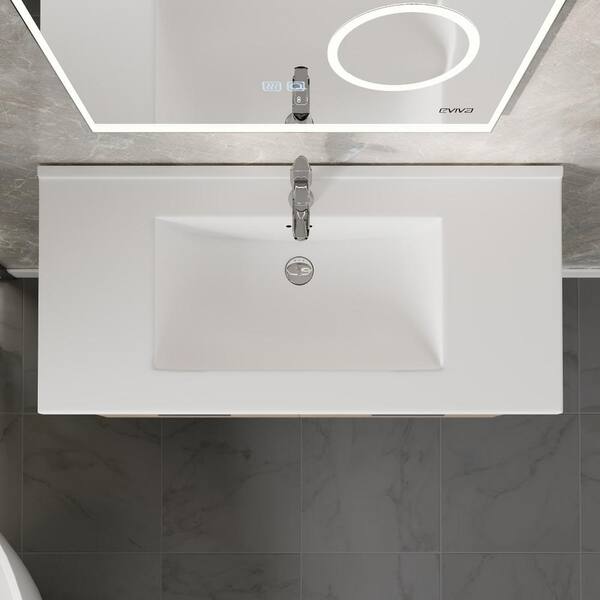 Eviva Orleans 38 in. W x 20 in. D x 23 in. H Single Sink Wallmount Bath Vanity in Light Oak with White Porcelain Top
