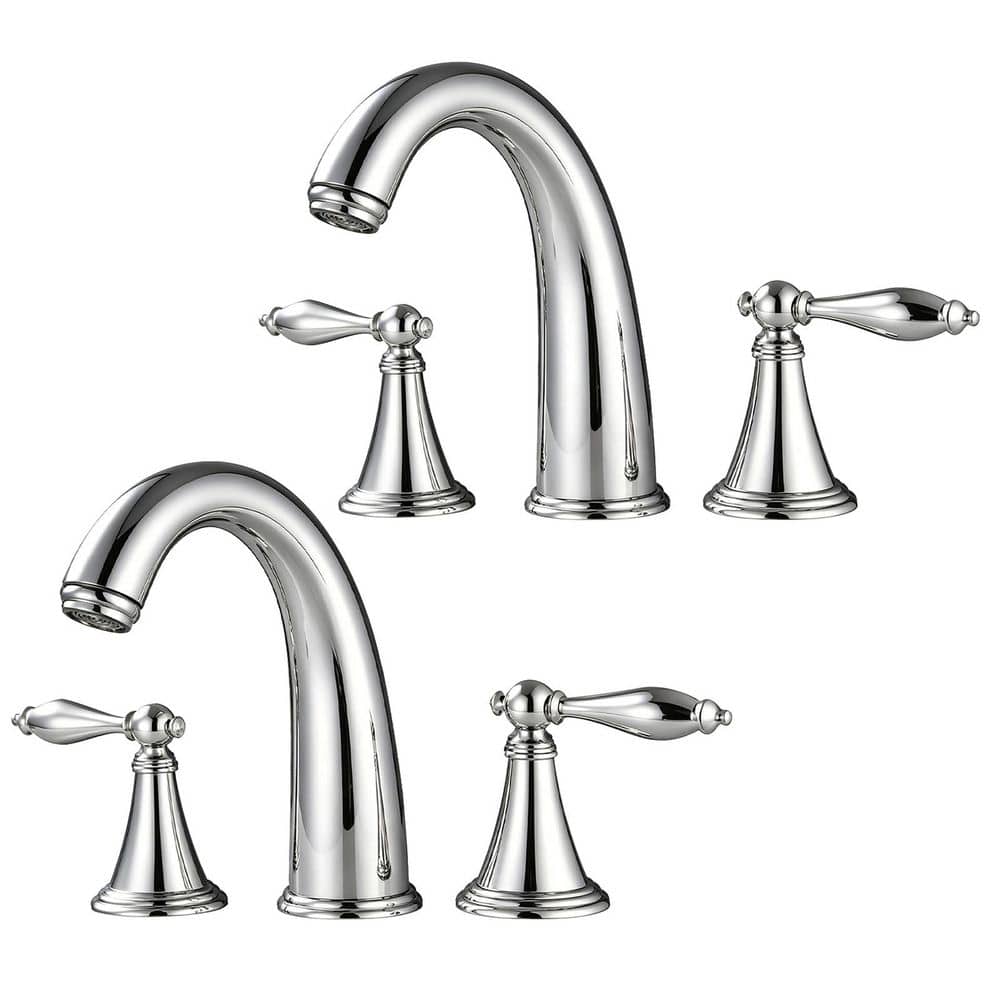 2 Handles 8 in. Widespread Bathroom Faucet 3-Hole Bathroom Sink Faucet in Polished Chrome(2-Pack) price history on PriceWatchPro