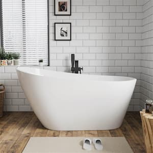 59 in. L x 31 in. W Acrylic Freestanding Soaking Flatbottom Bathtub Non-Whirlpool Single Slipper in White