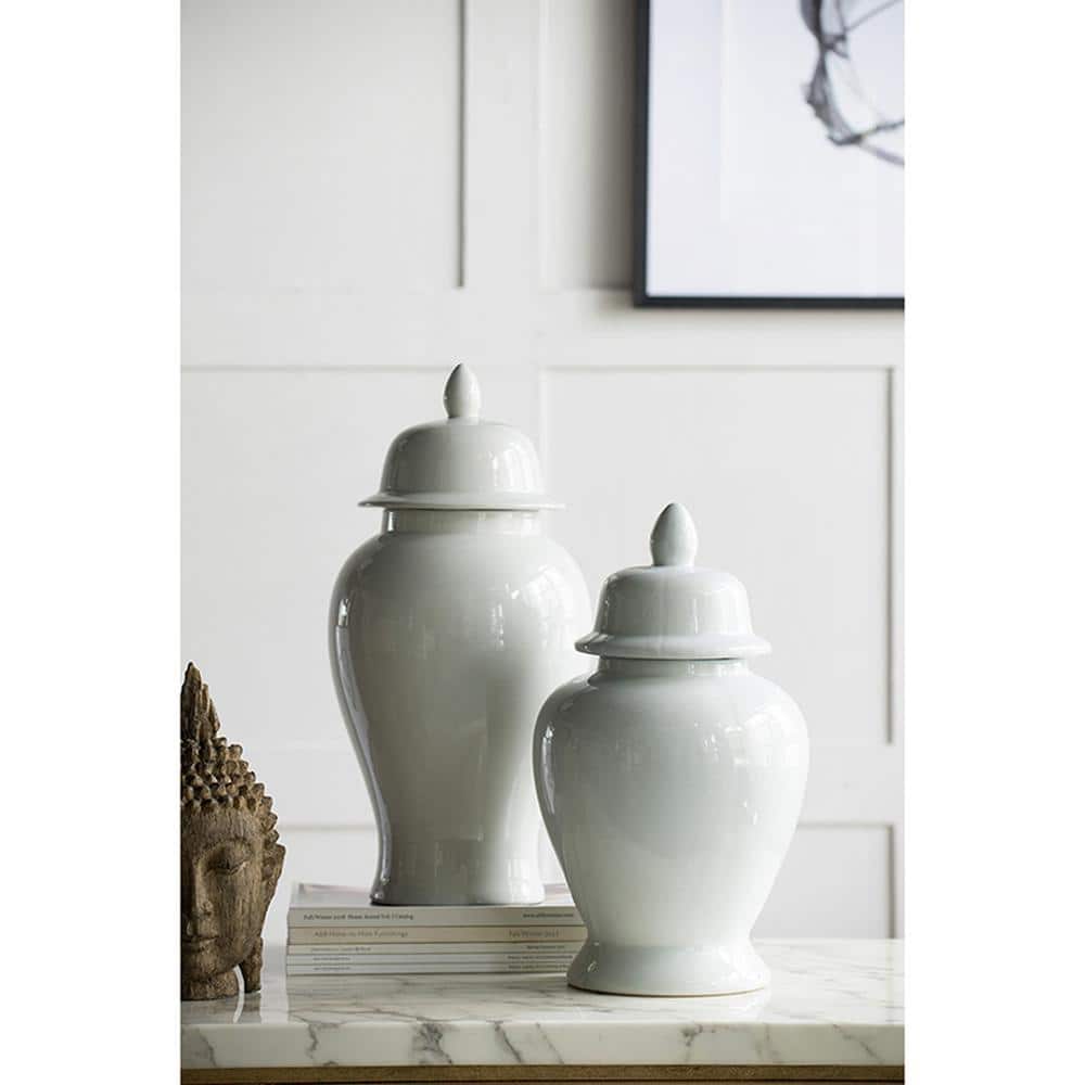 Contemporary Ceramic White Gloss Seaford Jar Set, 20" Height