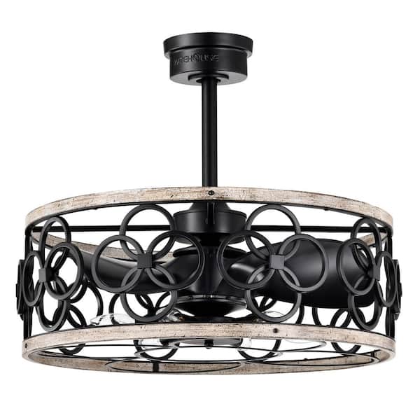 Warehouse of Tiffany Luo 25 in. 6-Light Indoor Matte Black and Faux Wood Grain Finish Ceiling Fan with Light Kit